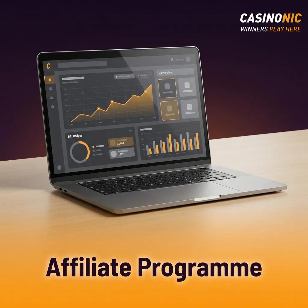 Affiliate programme dashboard showing commission tiers, referral tracking, and revenue sharing options for partners