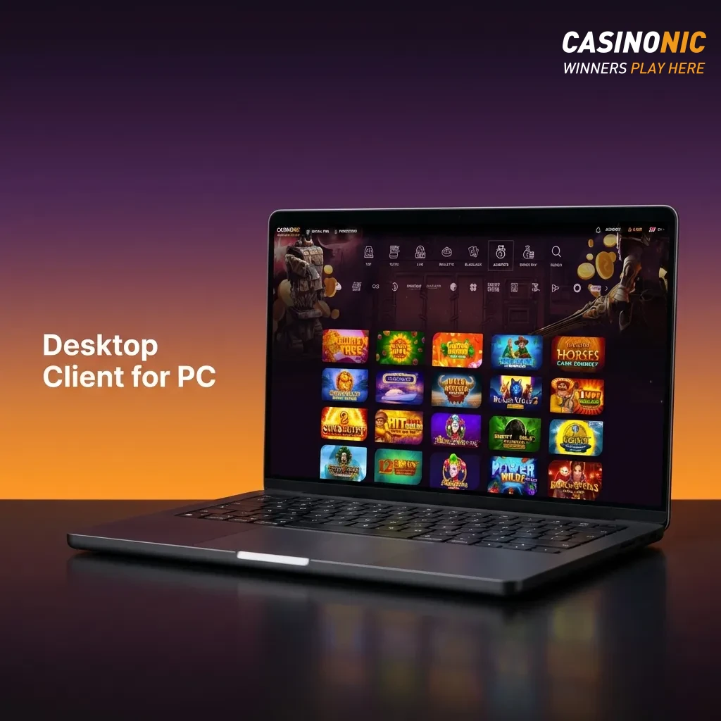 Desktop client download page showing Windows and macOS installation options for faster gaming performance.