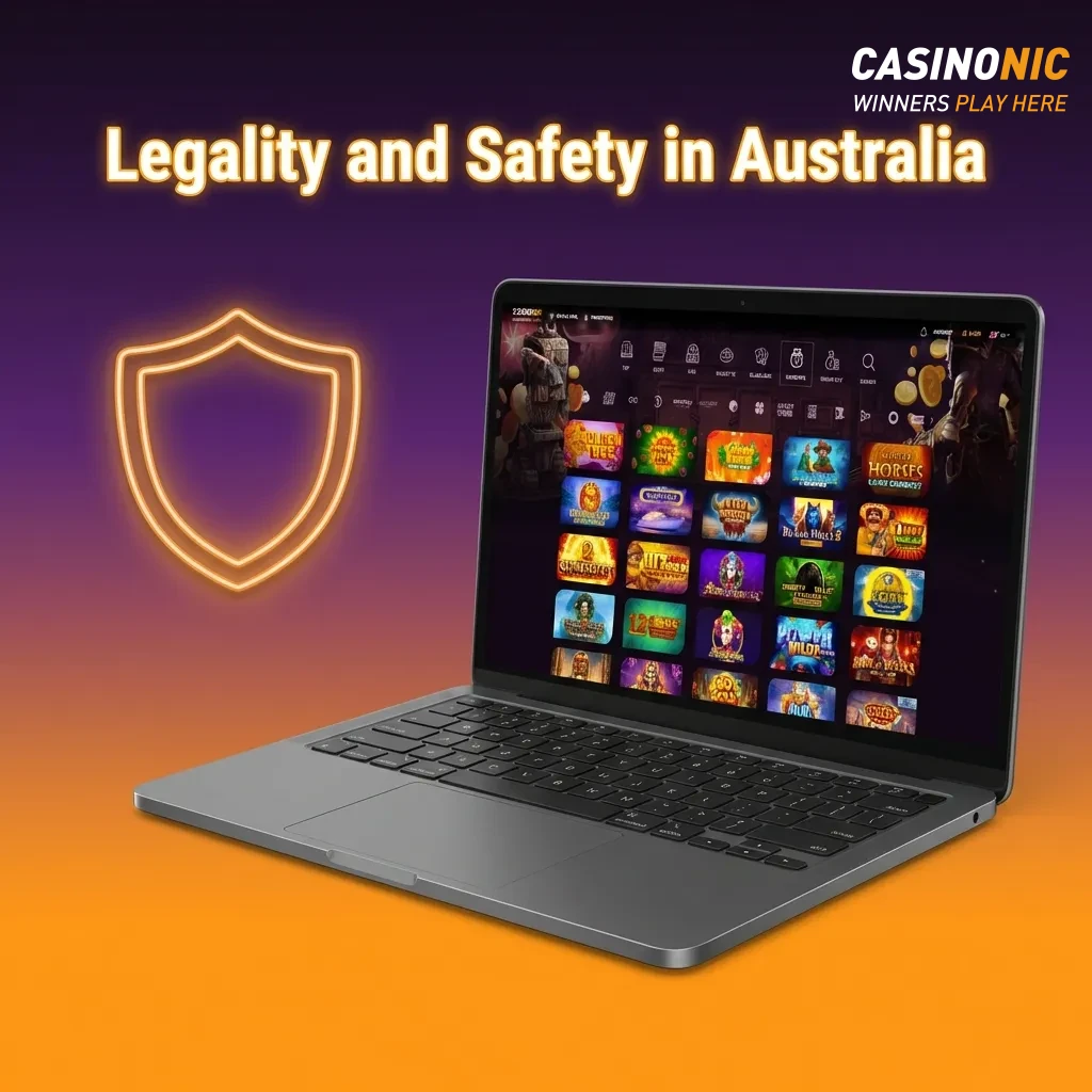 Australian online casino platform with Curaçao license showing SSL security badge and responsible gaming tools interface