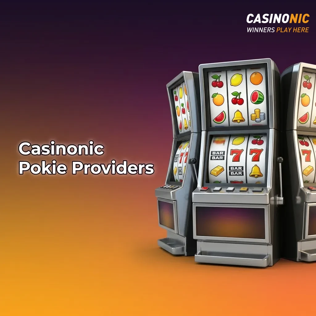 Logos of top pokie game providers including Pragmatic Play, NetEnt, Microgaming, and others featured at Casinonic casino
