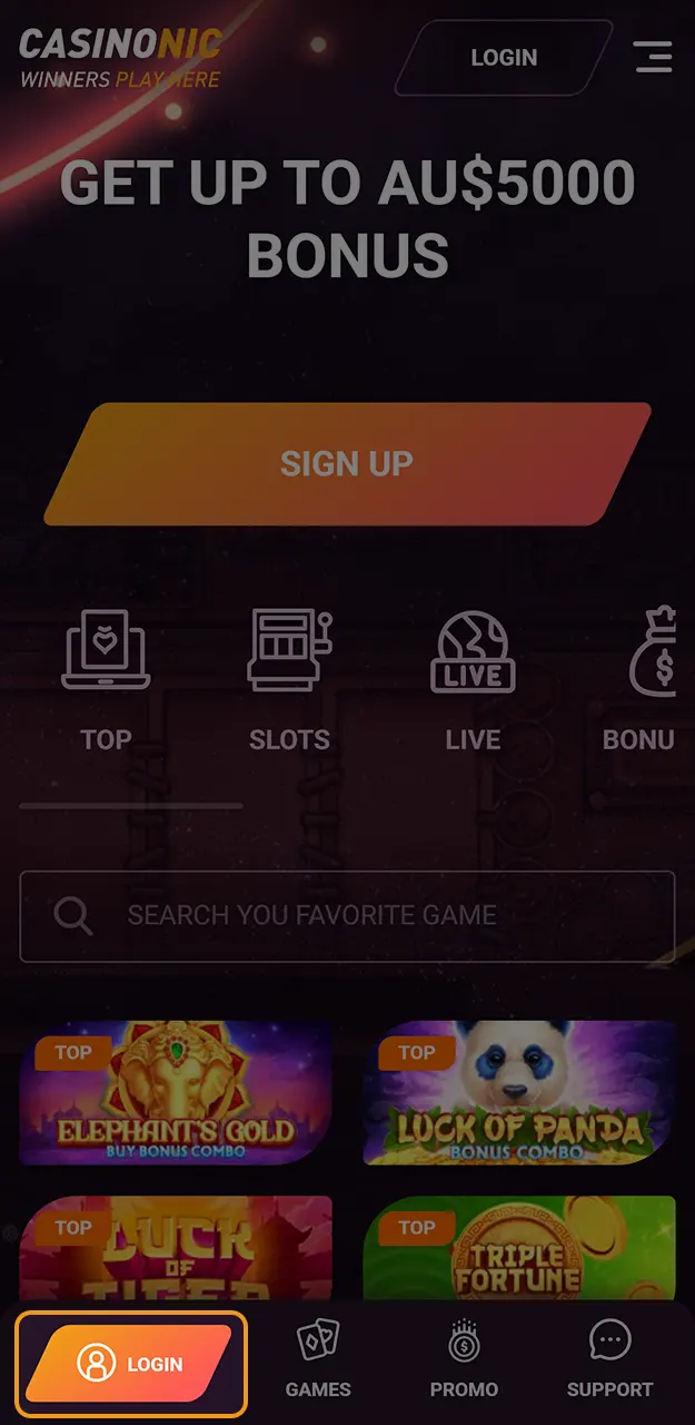 Access your Casinonic profile to initiate a secure deposit transaction.