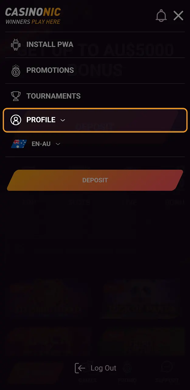 Enter your Casinonic personal area to manage your withdrawal requests.