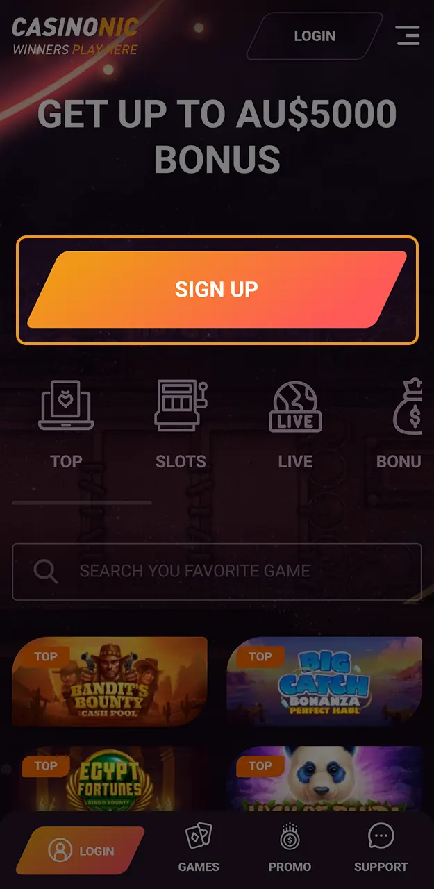 Open the Casinonic website and begin the registration to join the platform.