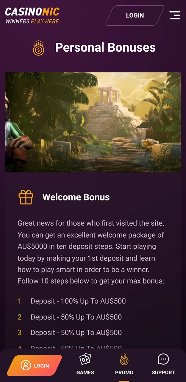 Find out about the bonuses available in the official Casinonic app.