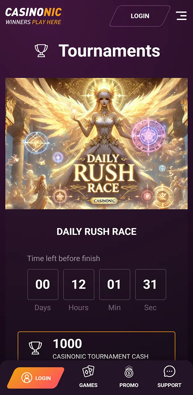 Join competitive tournaments directly through the Casinonic App.