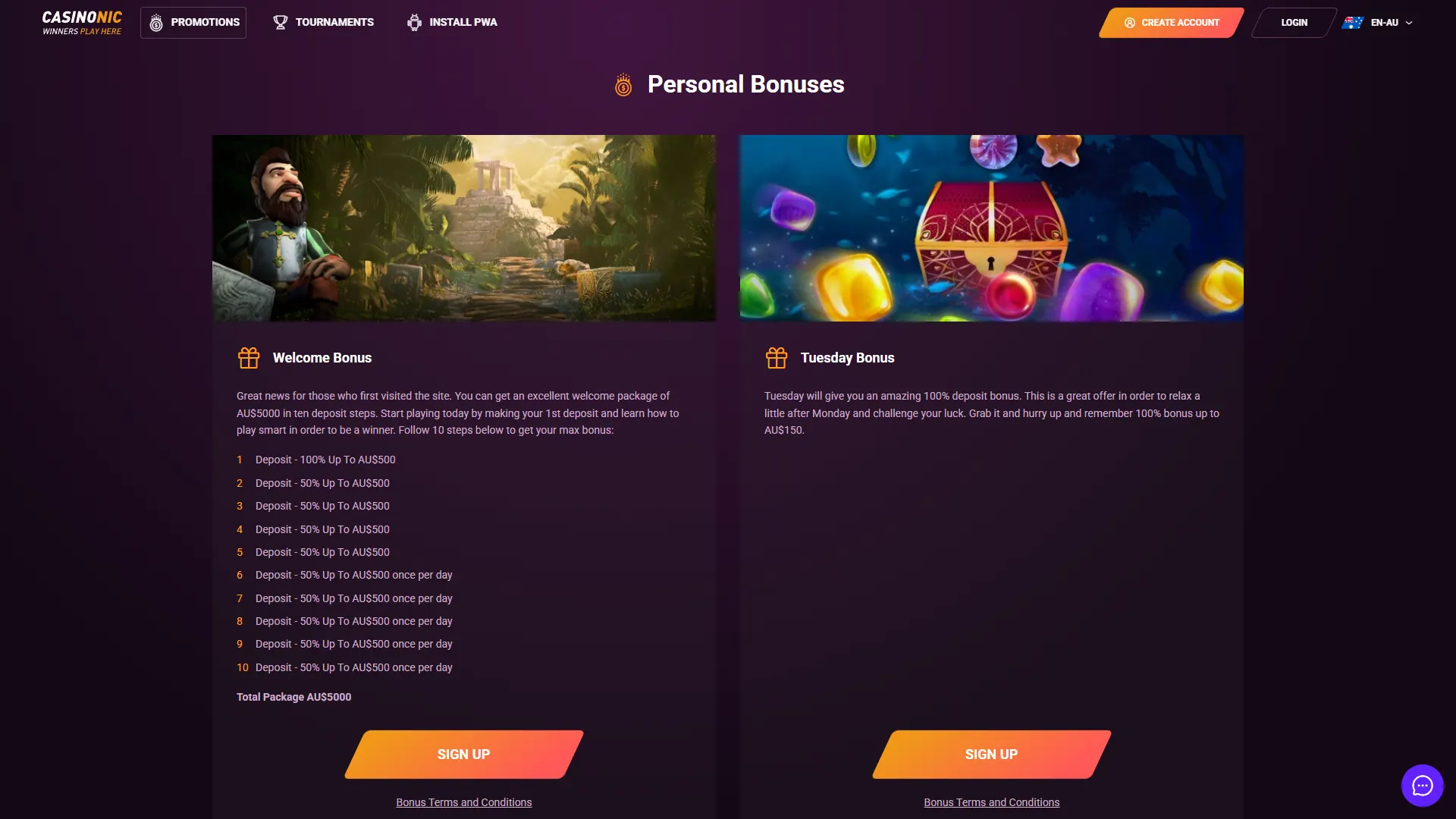 Explore all active promotions at Casinonic to increase your winning potential.