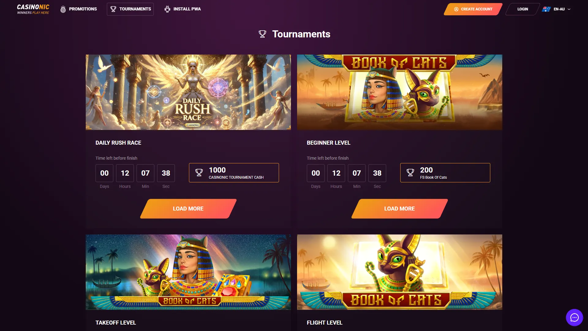 Check out the current tournaments available at Casinonic Casino.